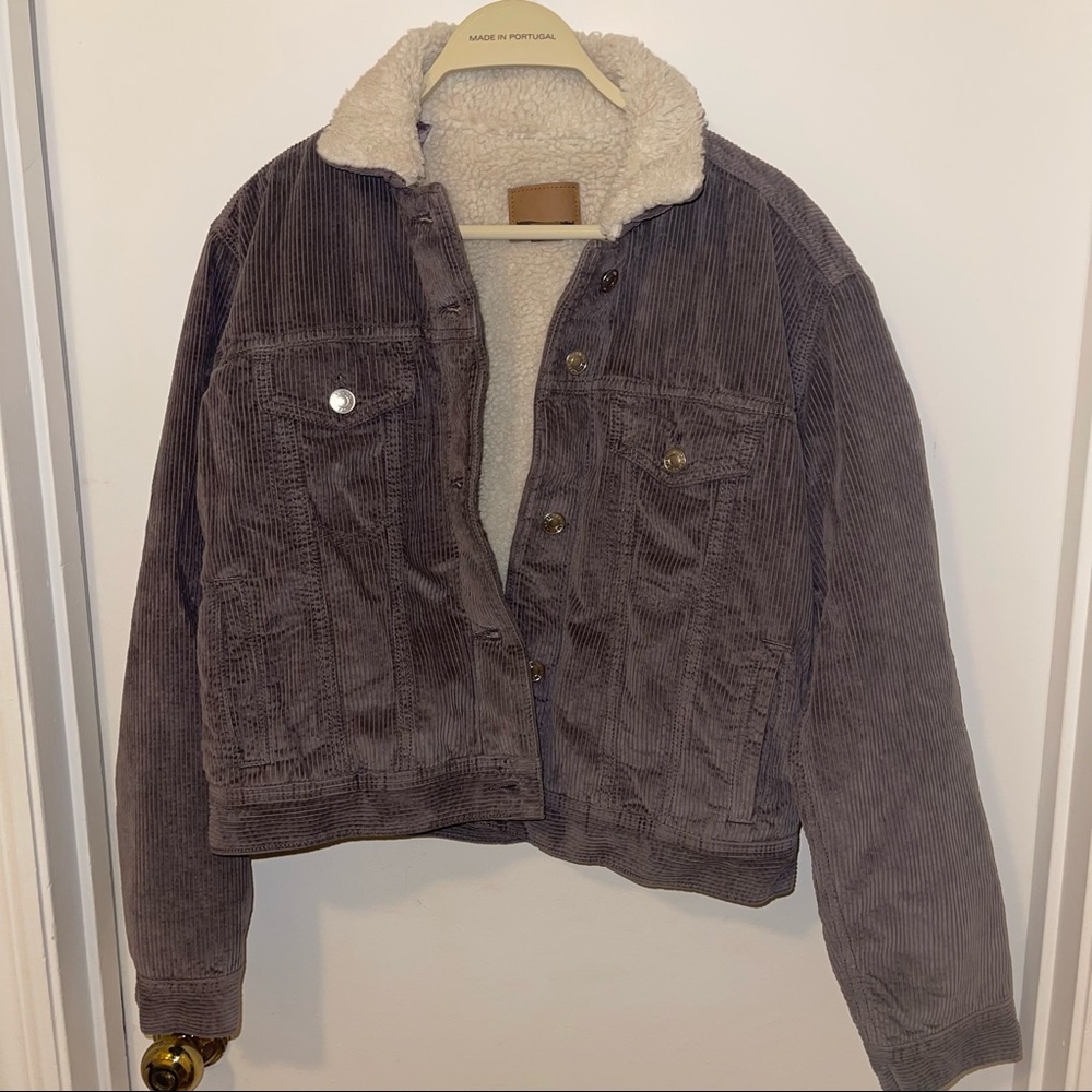 NWOT American eagle corduroy Sherpa lined trucker jacket in purple